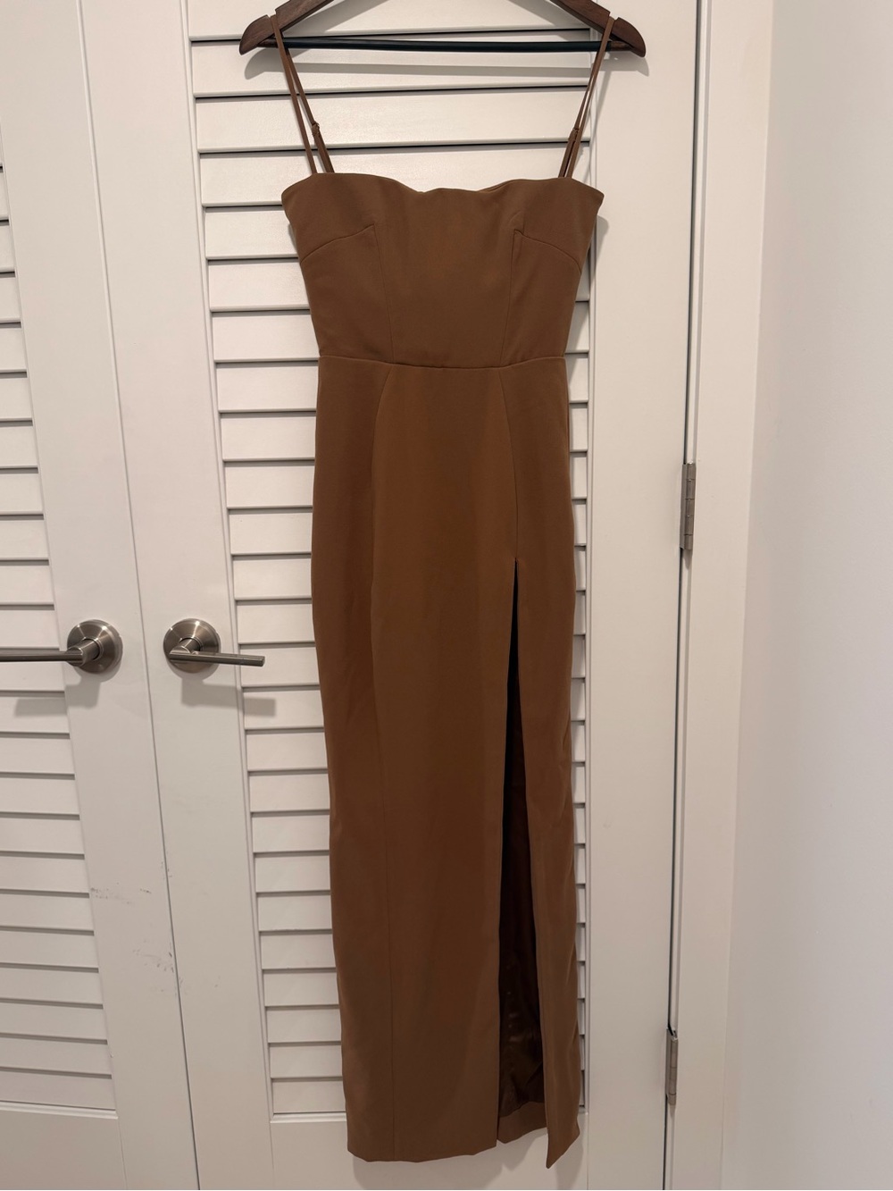 House of CB Brown Strappy Maxi Dress with Side Slit